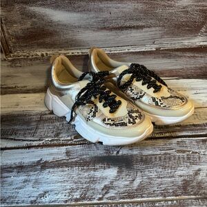 Yosi Samra Gold and Black Snake Print Sneakers